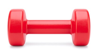 Obraz premium A vibrant red dumbbell is centrally positioned against a stark white background.