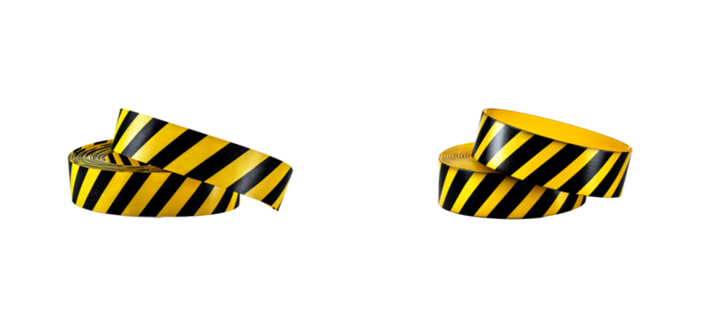 Two Rolls of Yellow and Black Hazard Warning Tape, cut out transparent