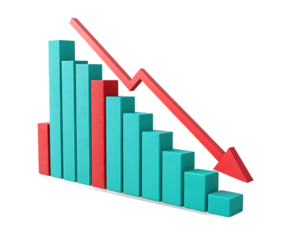 Financial decline represented by bar graph with falling trend line showing economic downturn and business challenges indicating loss and recession