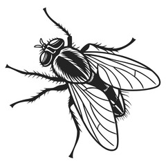 Isolated Black Silhouette of Flie on White Background  Insect Vector Illustration