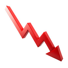 Red Downward Arrow Zigzag Trend Indicating Loss on Transparent Background