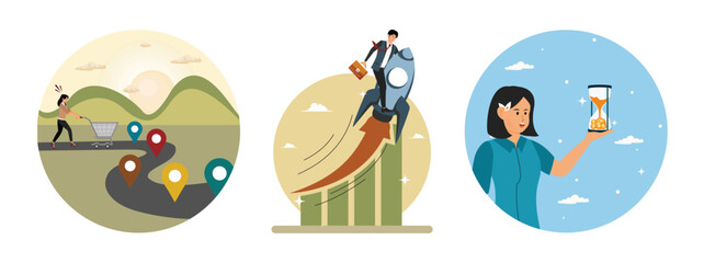 Customer journey concept. Rising up and improvement. Time is money.