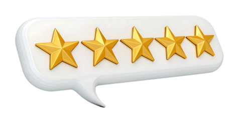 Five Golden Star Rating in a Speech Bubble Represents Excellent Customer Feedback and Satisfaction Service Quality Assurance with Black Background