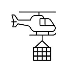 Simple line art icon of a helicopter transporting a cargo sling load