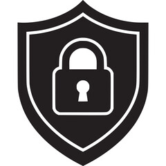 Shield with padlock icon representing security and protection, isolated on white background