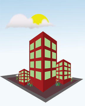 &ldquo;Perspective Illustration of Three Modern Buildings in Sunny Daylight&rdquo;