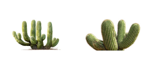 Green Desert Cacti with Spines Isolated on Black Background, cut out transparent