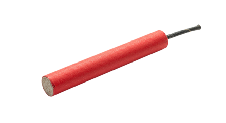 Single red firecracker with black fuse isolated on a plain dark surface ready for celebration transparent background PNG, Realistic