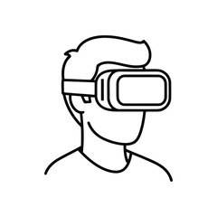 Person Wearing Virtual Reality Goggles Line Art Vector Icon Isolated on White