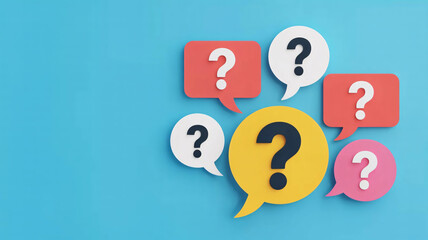 Fototapeta premium Question marks in speech bubbles on a blue background.