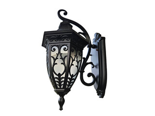 Exquisitely crafted black outdoor wall lantern, classic design, ideal for illuminating pathways and enhancing the vintage charm of any exterior living space, transparent PNG