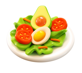 3D Salad Bowl with Avocado Egg Tomato and Lettuce Food Icon Illustration