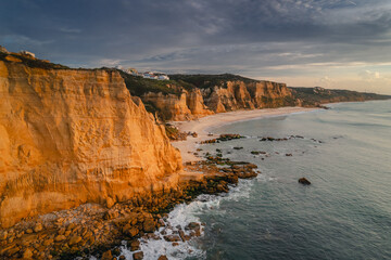 Portugal’s Praia de Vale Furado – wild Atlantic beach with golden cliffs, soft sand and dramatic waves. Perfect for nature lovers, photography, travel and peaceful seaside landscapes.