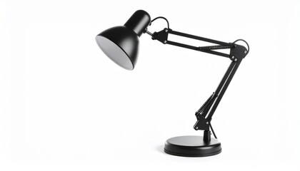 Black adjustable desk lamp—industrial, focused, and utilitarian; a symbol of precision, productivity, and the quiet intensity of creative work.