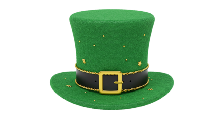 Lucky green leprechaun top hat with gold buckle for st. patrick's day celebration festive irish holiday symbol transparent background PNG, Realistic