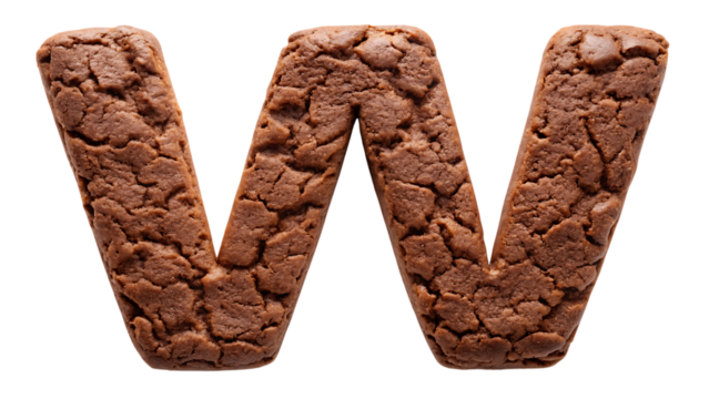 A letter 'W' in cookie style, soft and crinkled, like a double chocolate fudge cookie, isolated on a Transparent Background