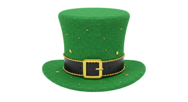 Lucky green leprechaun top hat with gold buckle for st. patrick's day celebration festive irish holiday symbol transparent background PNG, Realistic - Powered by Adobe