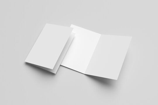 A4 Bi-fold brochure or invitation sample isolated on grey background
