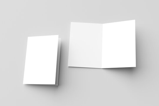 A4 Bi-fold brochure or invitation sample isolated on grey background
