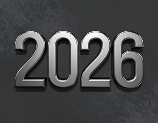 Metallic 2026 numerals on dark background