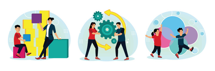 ADHD concept. Problem Solving.  Children Joyfully Dancing.