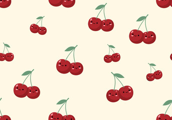 Cute happy cherries kawaii pattern adorable fruit design