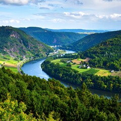 Scenic river valley landscape