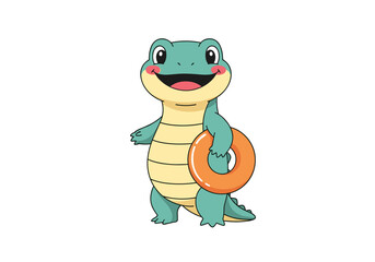 Cute cartoon alligator with a life preserver ready for summer fun
