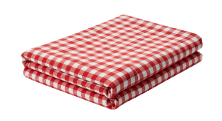 Folded red and white gingham checked fabric blanket or textile showing texture and pattern transparent background PNG, Realistic