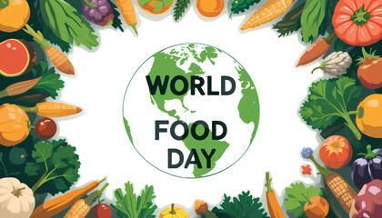 World Food Day Celebration Featuring Fresh Vegetables and Globe Illustration