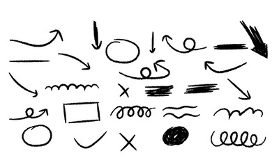 Chalk Scribble Arrow Line Brush Set Crayon Marker Vector Sketch