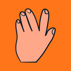 Doodle hand gesture. Calling someone gesture hand. Cartoon vector illustration