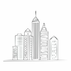 Fototapeta premium Continuous line city building. One single outline cityscape continuous construction. Editable stroke building background. Vector illustration.