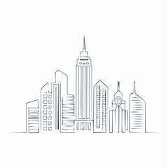 Fototapeta premium Continuous line city building. One single outline cityscape continuous construction. Editable stroke building background. Vector illustration.