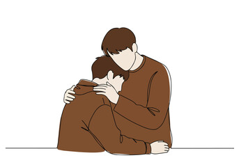 Two men hugging each other on a white background for articles about mental health