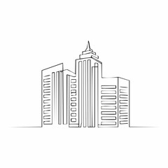 Fototapeta premium Continuous line city building. One single outline cityscape continuous construction. Editable stroke building background. Vector illustration.