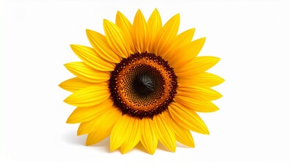 Fototapeta premium Sunflower—radiant, symmetrical, and joyful; golden petals encircle a textured brown core, symbolizing warmth, growth, and solar harmony.