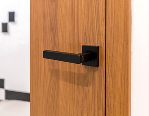 Modern wooden door with black handle