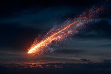 meteor is a molten arrow through a dark sky of orange and gold.