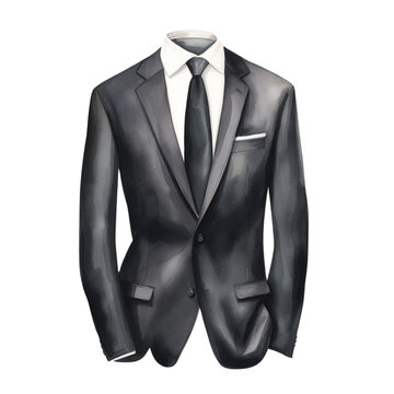 Black suites watercolor style clipart collection, isolated on a transparent background