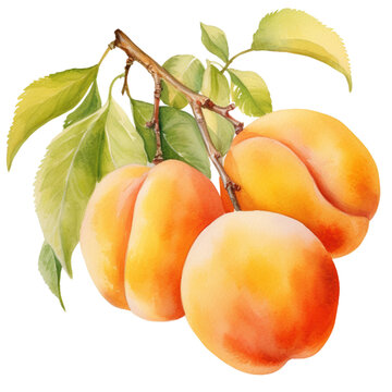 Apricot watercolor style clipart collection, isolated on a transparent background