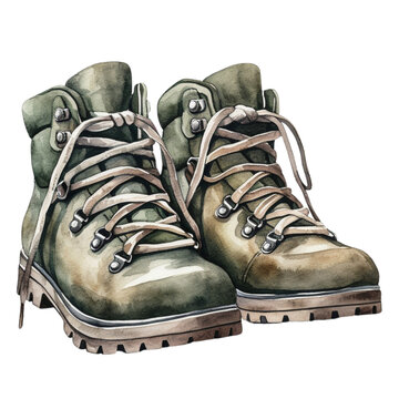 Black Ankel boots watercolor style clipart collection, isolated on a transparent background