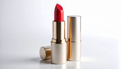 Red lipstick in black and gold casing&mdash;bold, classic, and empowering; a visual of allure, elegance, and the timeless ritual of self-expression.