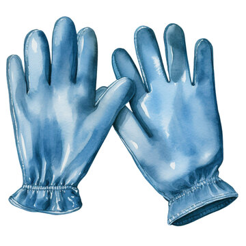 Blue glove watercolor style clipart collection, isolated on a transparent background
