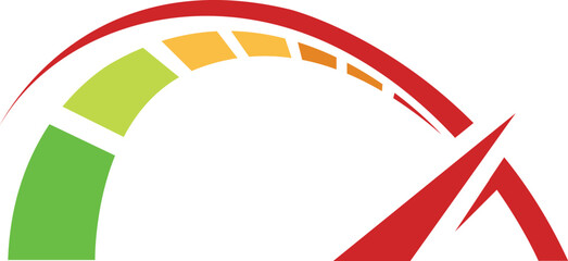Speedometer graphic showing a gauge moving from green to red, indicating increasing level.