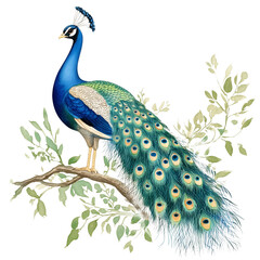 Naklejka premium Watercolour clipart of a peacock On transparent background