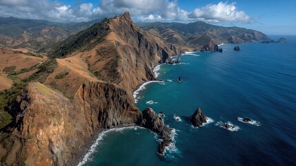 Fototapeta premium Rugged coastline with dramatic cliffs and ocean waves
