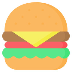Burger icon in flat style, suitable for food, fast food and restaurant concept illustrations