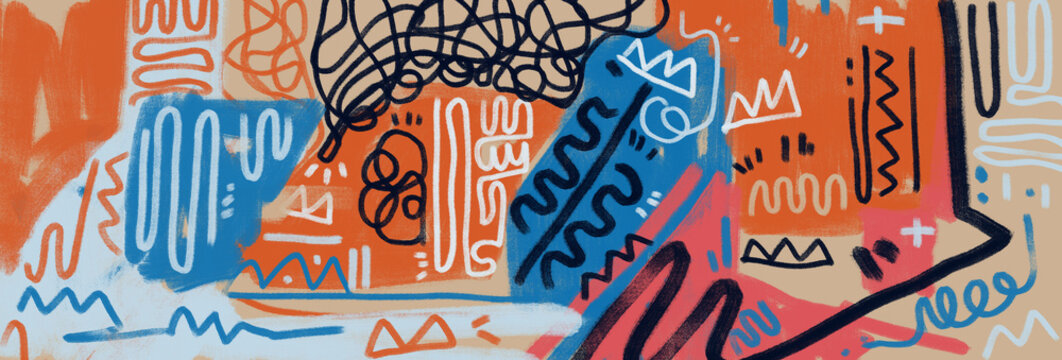 expressionism banner scribble doodle and graffiti pattern. Modern art abstract painting. neo expressionism