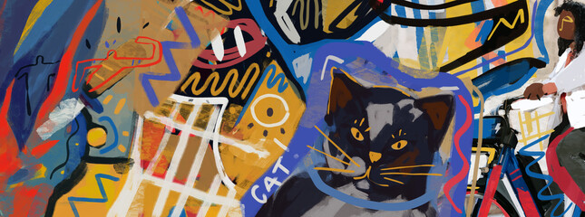 Banner street art spray collage and painting render. pattern and painted design, neo expressionism